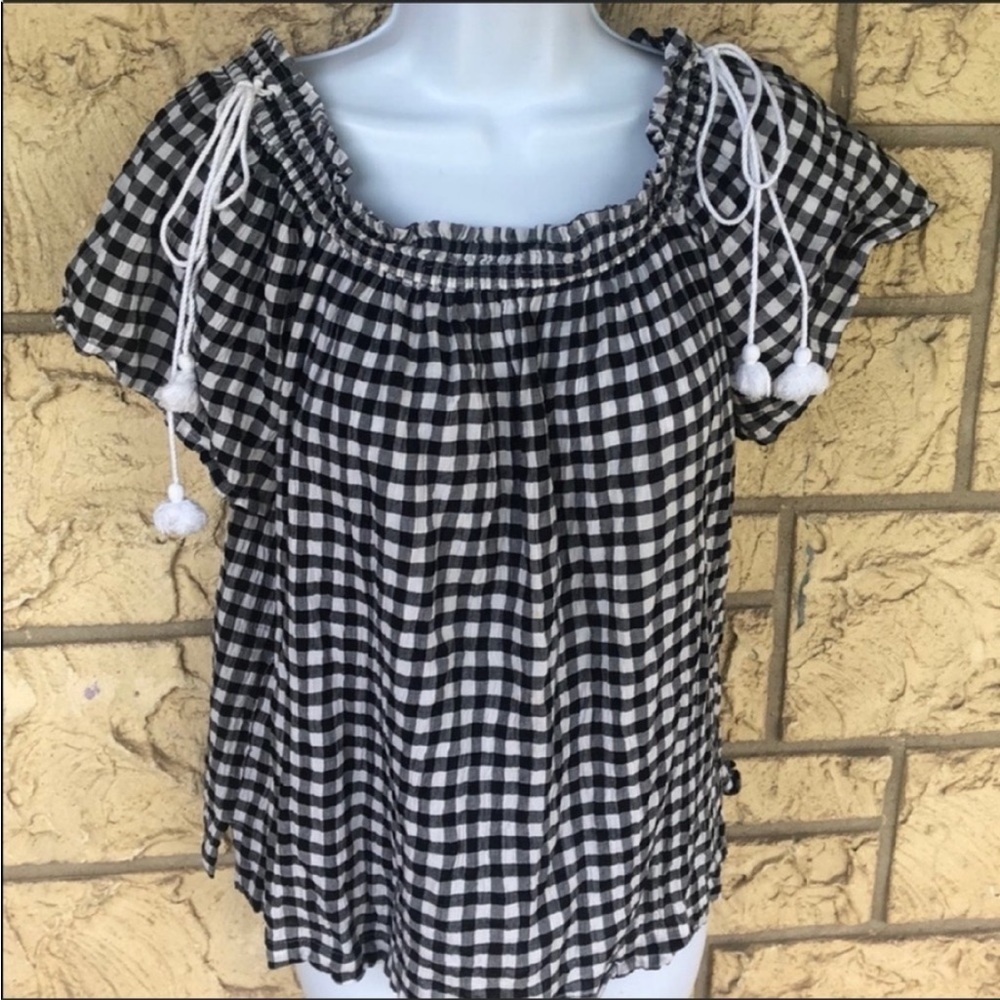 Ann Taylor Loft Off Shoulder Top Tassel Tunic Top Cute Beach Vacation Loose Fit - Picture 9 of 10